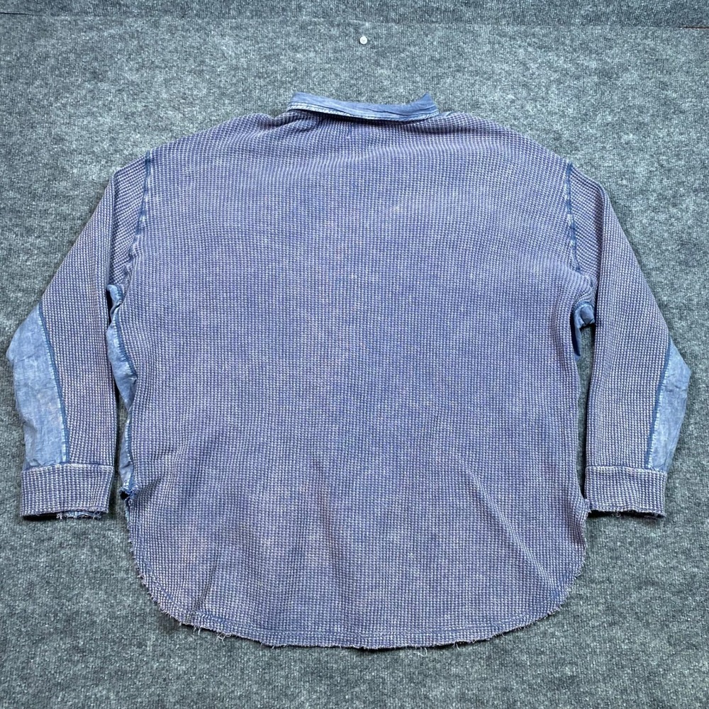 Oli & Hali Blue Mineral Wash Waffle Knit Oversized Button Down Shirt DS6172 M/L - Picture 2 of 7
